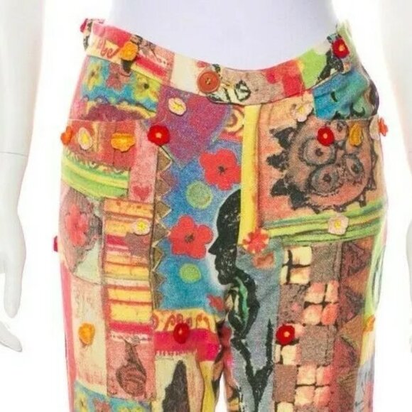 MOSCHINO Italian 42 Jeans Linen Pants Crochet Detail Multicolor M USA Sz 8 30 - Picture 8 of 13